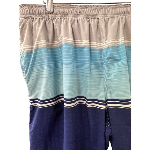 🌸3/$15🌸Blue and Gray Striped Men's Swim Shorts with Zipper Pocket sz XL - Picture 2 of 6